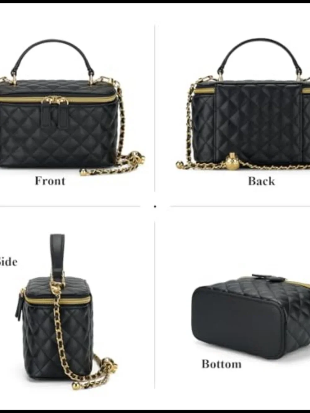 Quilted PU Vegan Leather Small Crossbody Bag with Detachable Chain